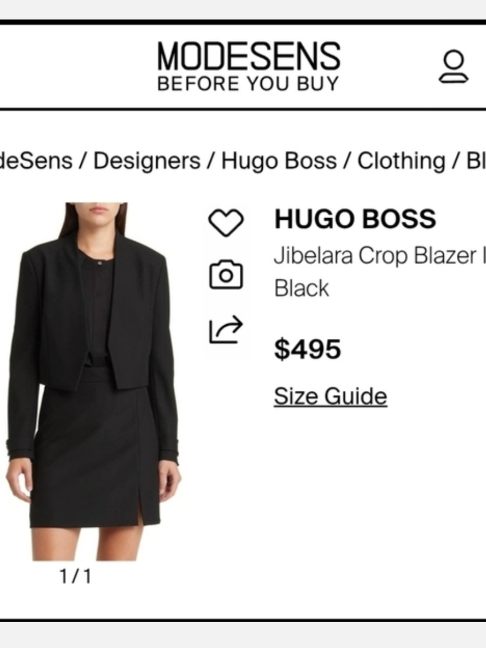 BOSS Hugo Boss Jibelara Cropped Black Blazer